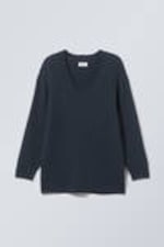 Dark Navy - Eden Oversized Wool Blend Sweater - 0