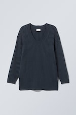Dark Navy - Eden Oversized Wool Blend Sweater - 0