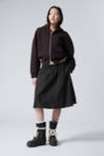 Checked Dark Blue - Cotton Poplin Midi Skirt - 0