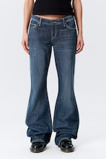 Deep Sea Blue - Dark Blue - Nova Low Rise Slim Bootcut Leg Jeans - 1