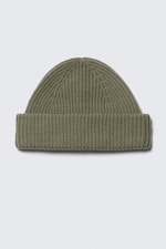 Khaki Green - Fold Knit Wool Blend Beanie - 0