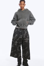 Gris foncé délavé - Sweat à capuche boxy en molleton de coton - 0