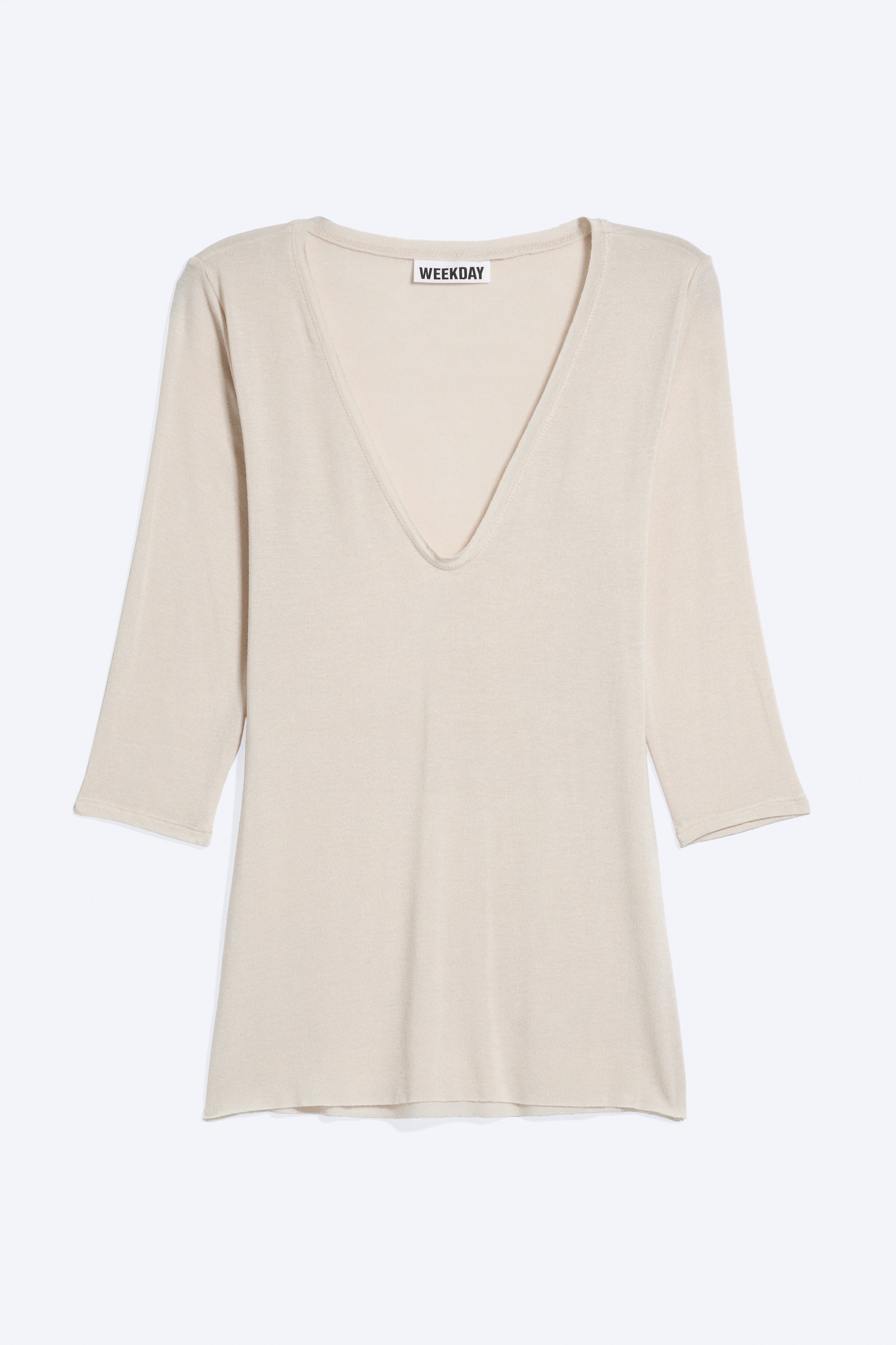Camiseta de manga tres cuartos con escote en V profundo - Dusty Light Beige/Black