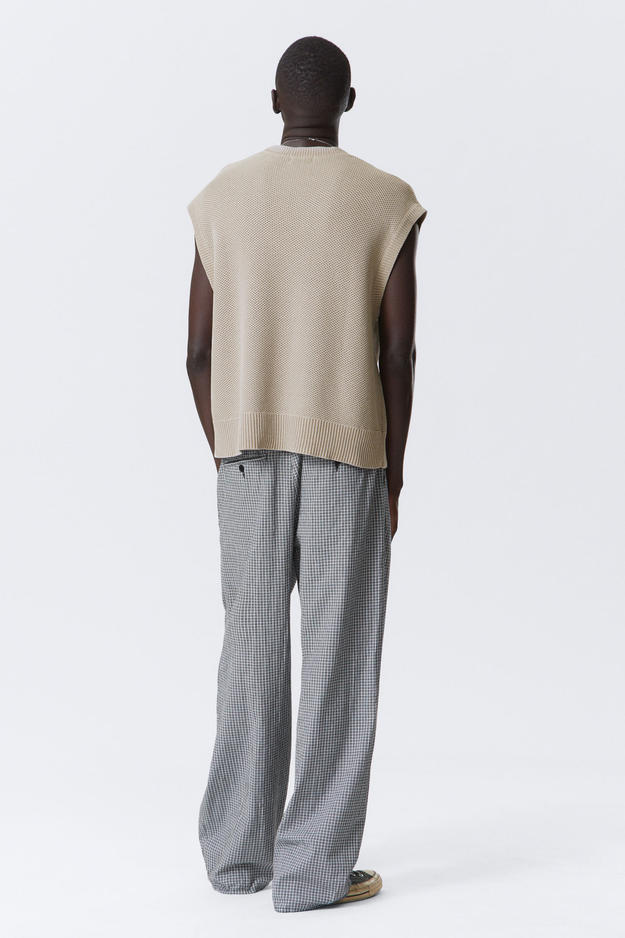 Beige - Stickad bomullsväst med lös passform - 3