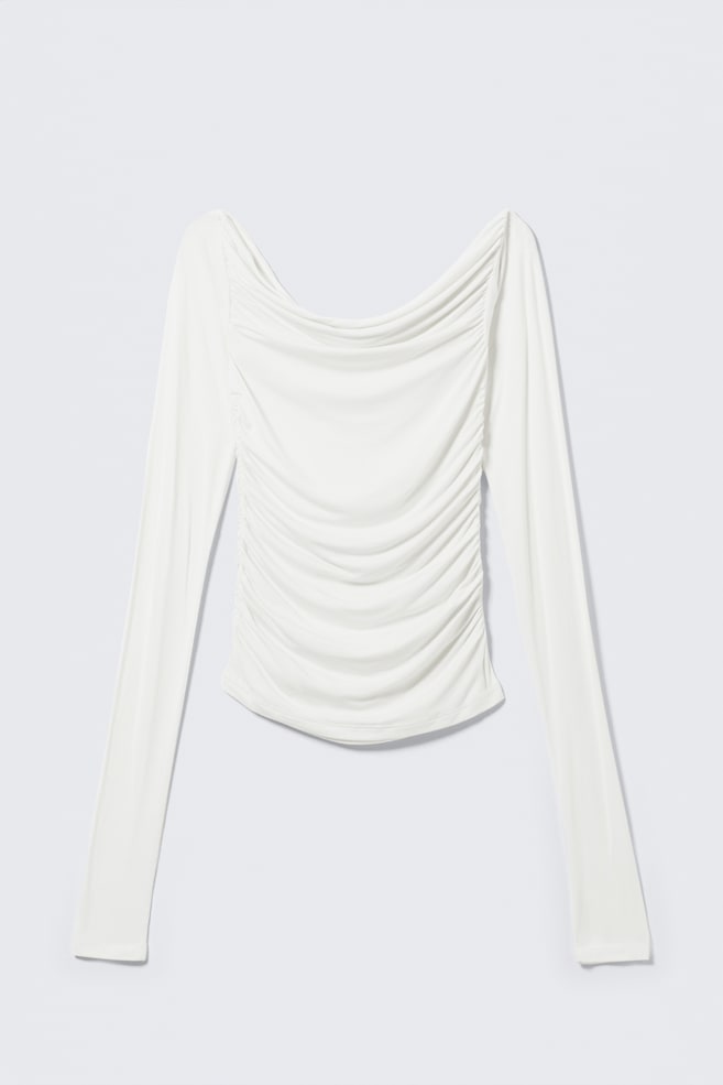 Langärmliges Off-Shoulder-Top mit Raffung - Weiß - 1