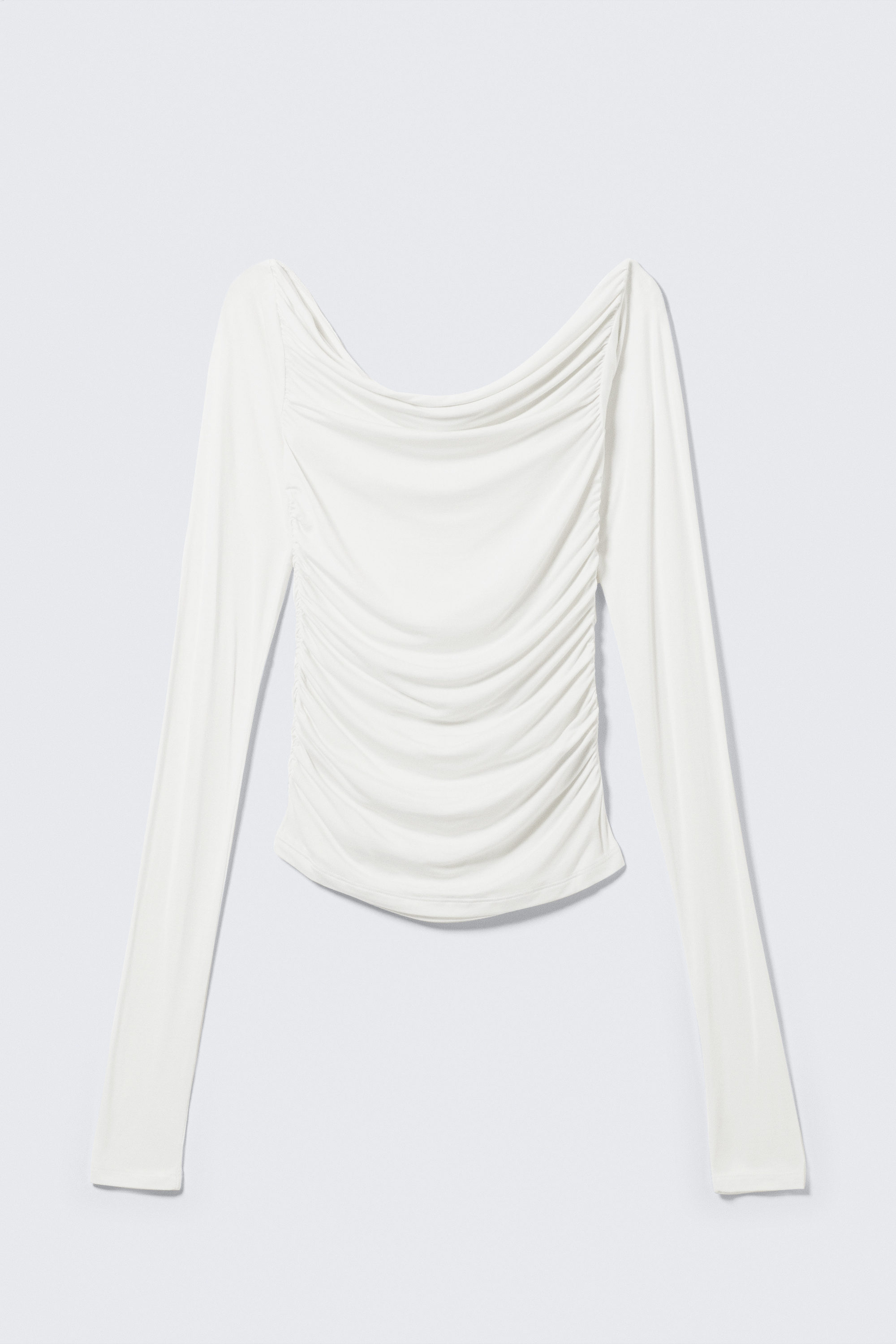 Weiß - Langärmliges Off-Shoulder-Top mit Raffung - 3