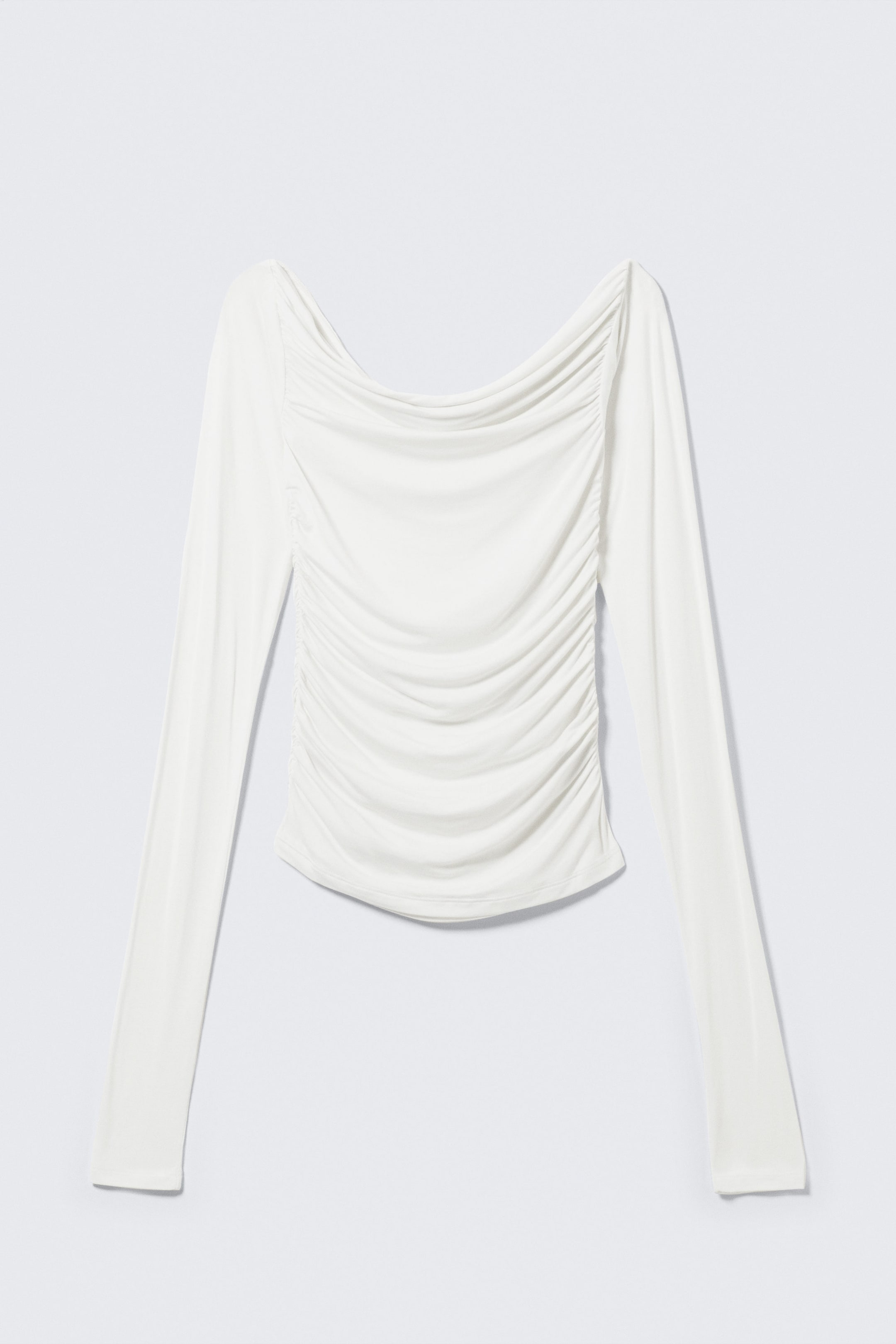 Wit - Off-shoulder top met lange mouwen en rimpeleffect - 3