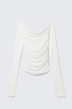 Wit - Off-shoulder top met lange mouwen en rimpeleffect - 3