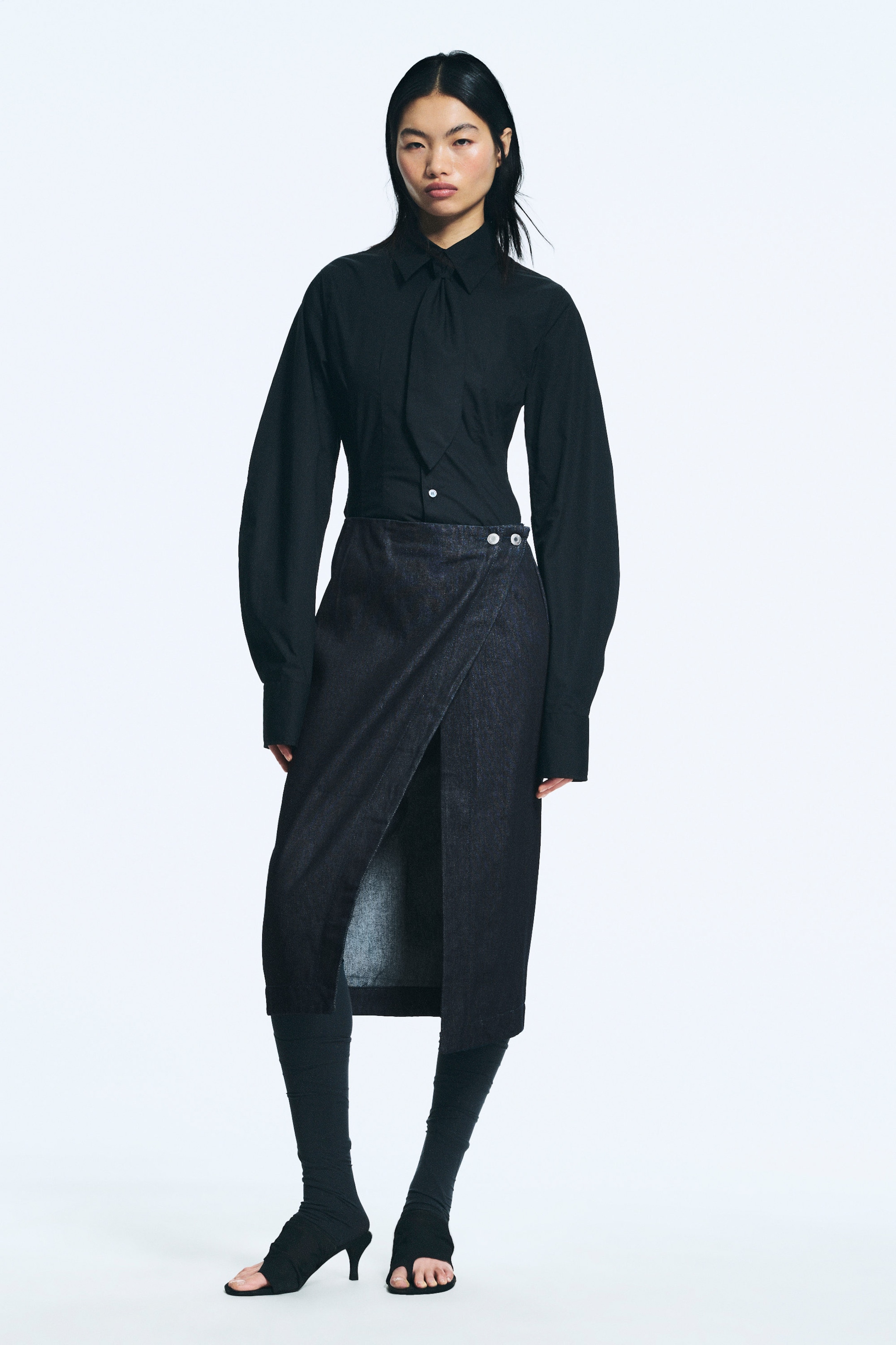 Raw Indigo - Dark Blue - Low Rise Denim Midi Skirt - 1