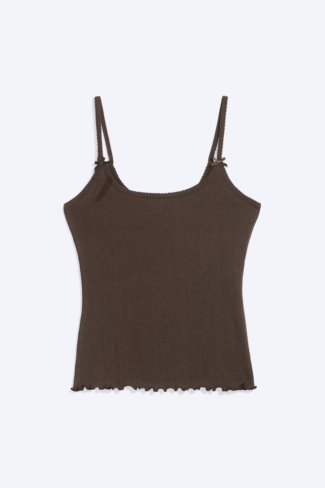 Slim Ribbed Strap Top - Dark Brown/Light Yellow - Floral - 1