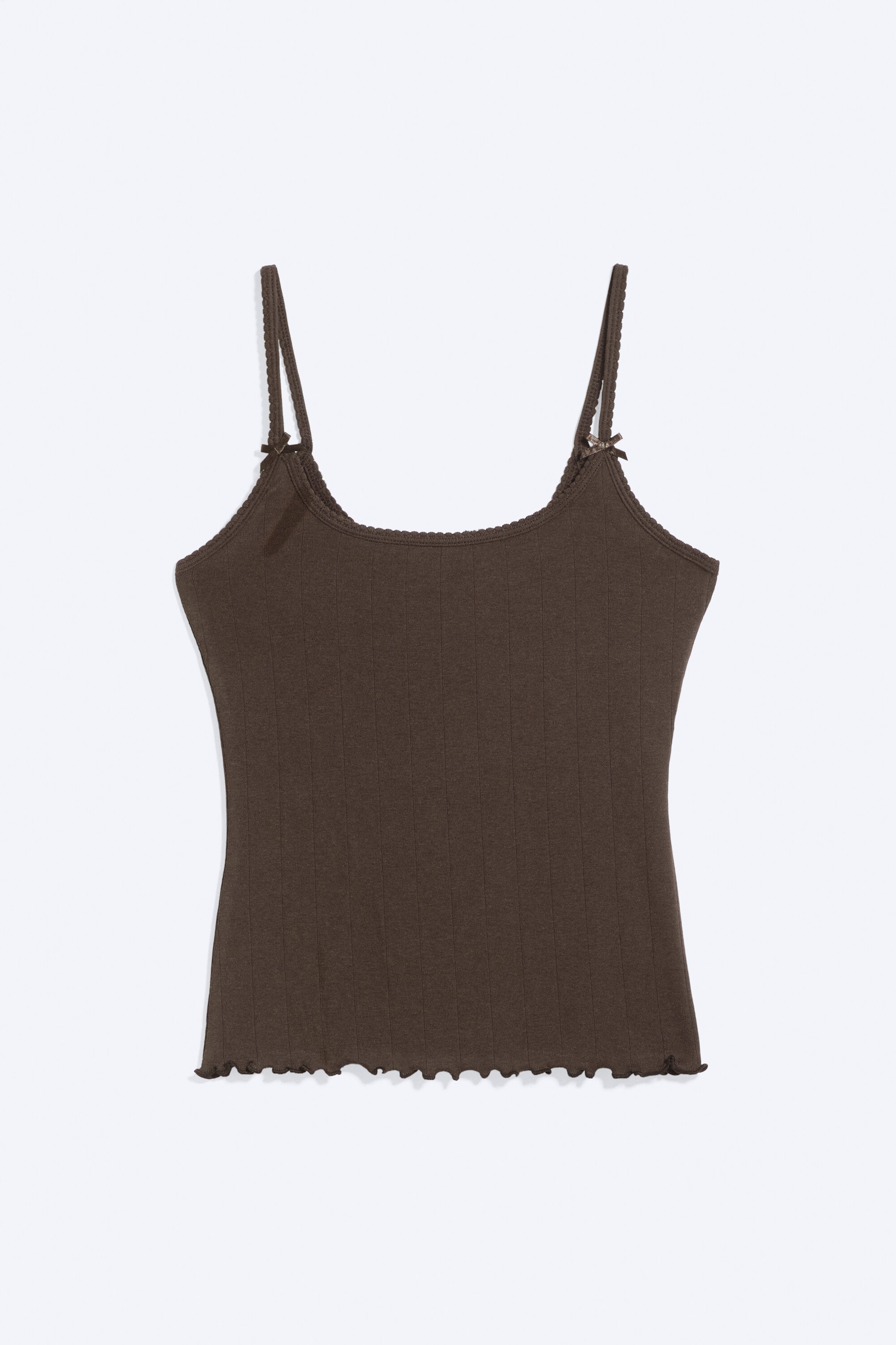 Dark Brown - Slim Ribbed Strap Top - 3