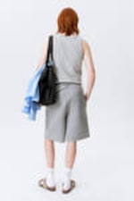 Grey Melange - Loose Fit Scuba Shorts - 2