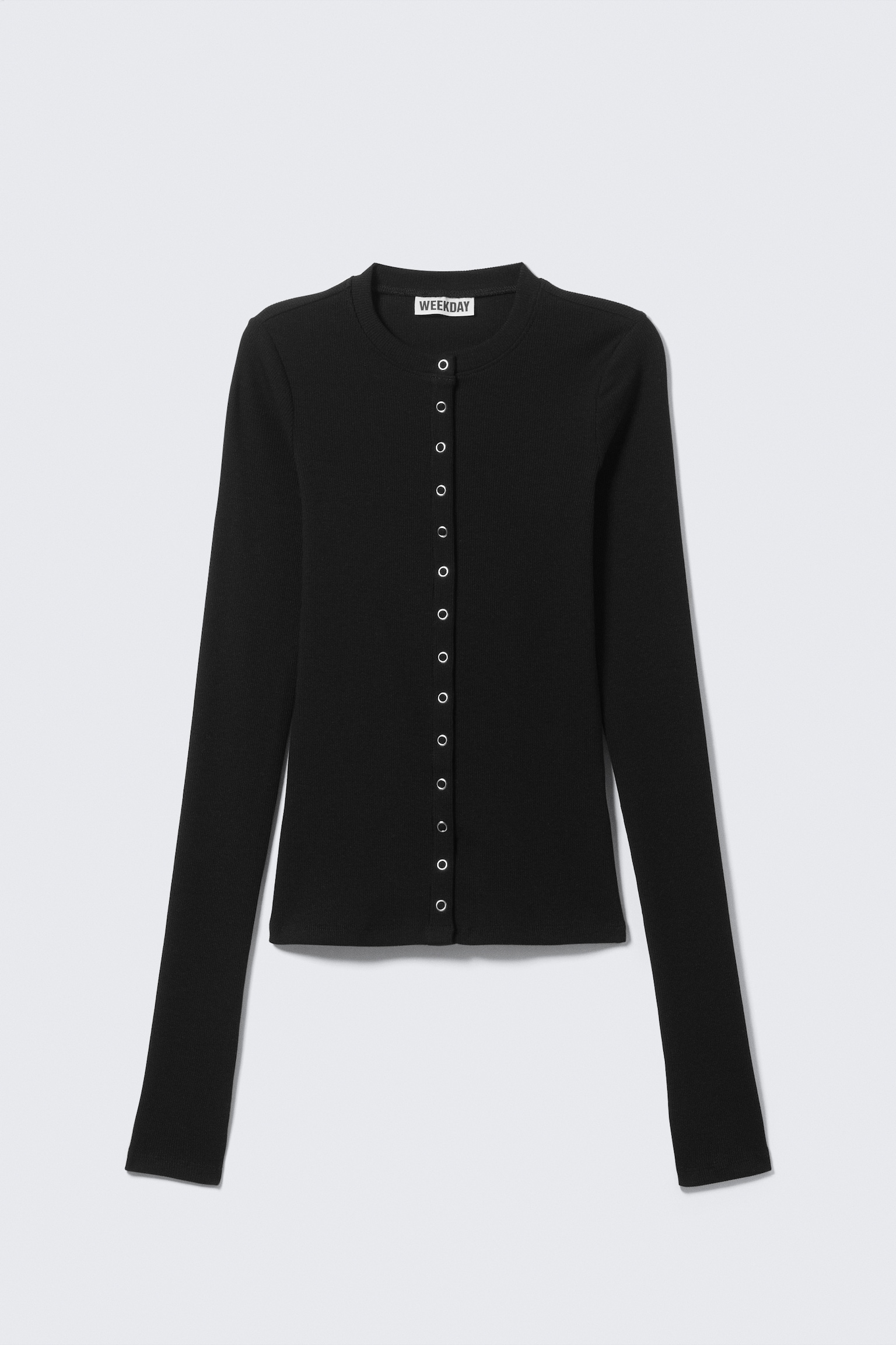 Ribbed Long-Sleeved Cardigan - Black/White - 2
