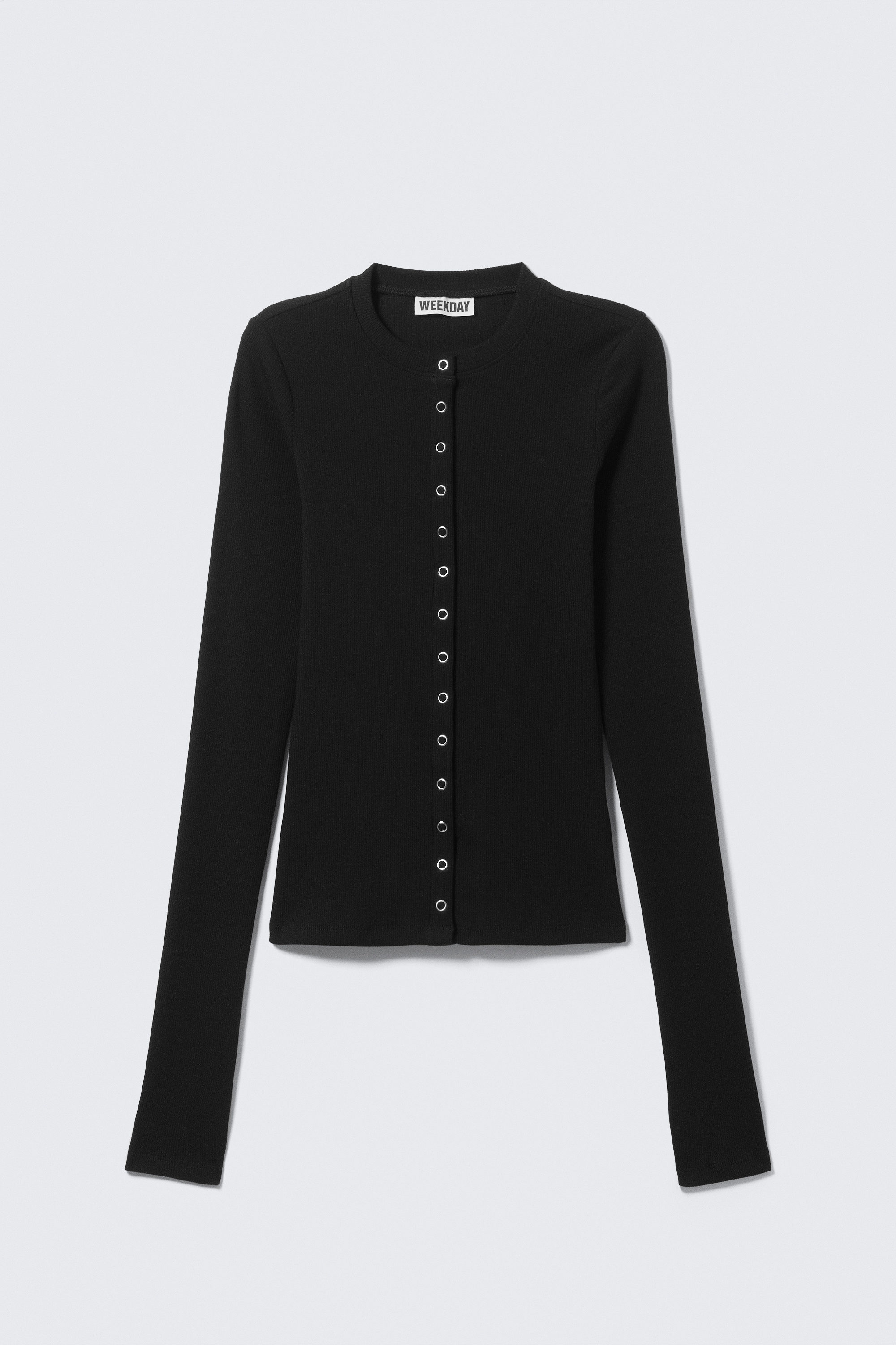 Black - Ribbed Long-Sleeved Cardigan - 1