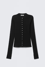 Schwarz - Ribbed Long-Sleeved Cardigan - 3