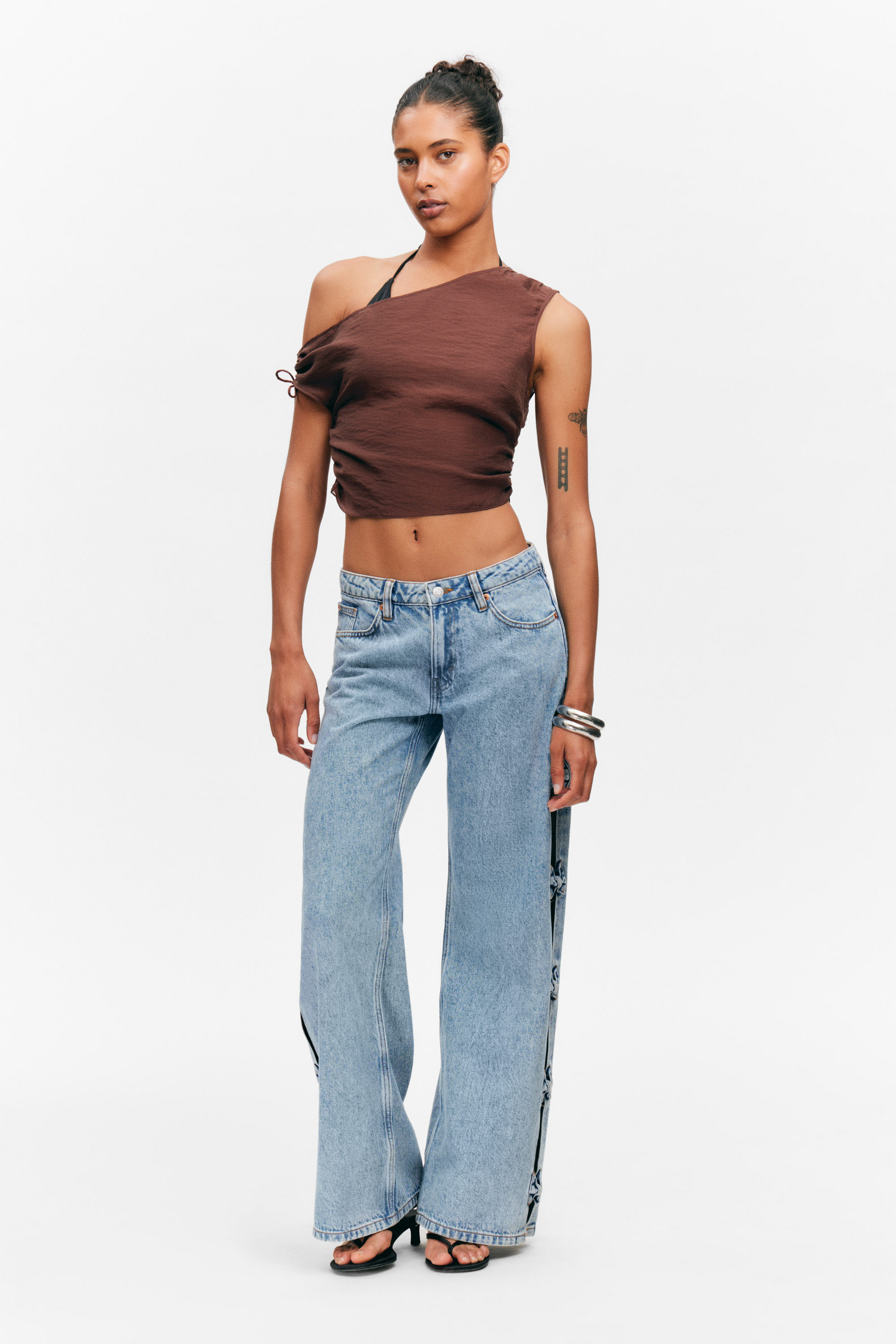 Brun - Transparent asymmetrisk dragsko-topp - 1