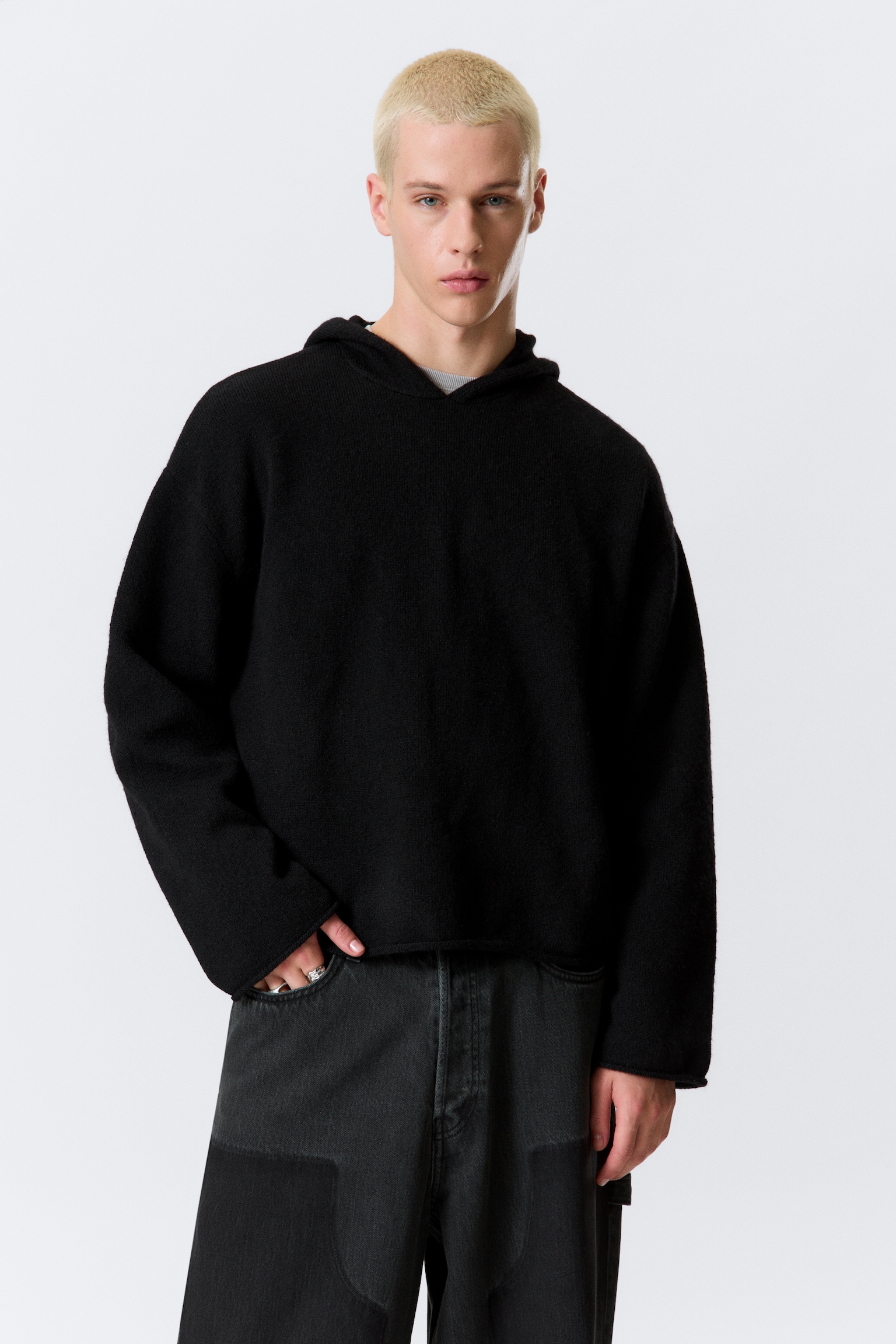 Bluza z kapturem Relaxed Knitted - Czarny - 5