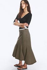 Dark Mole - Frayed cotton midi skirt - 1