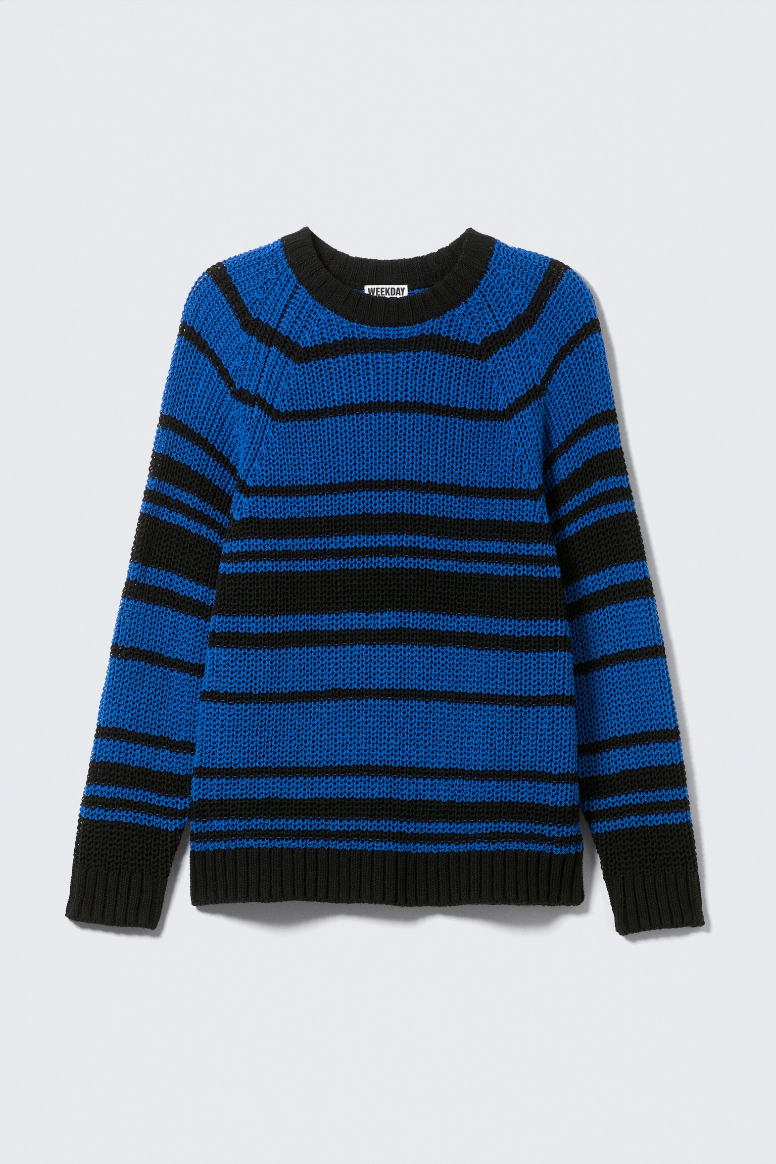 Sweter w paski z reglanowym rękawem - Striped Blue/Striped Beige - 2