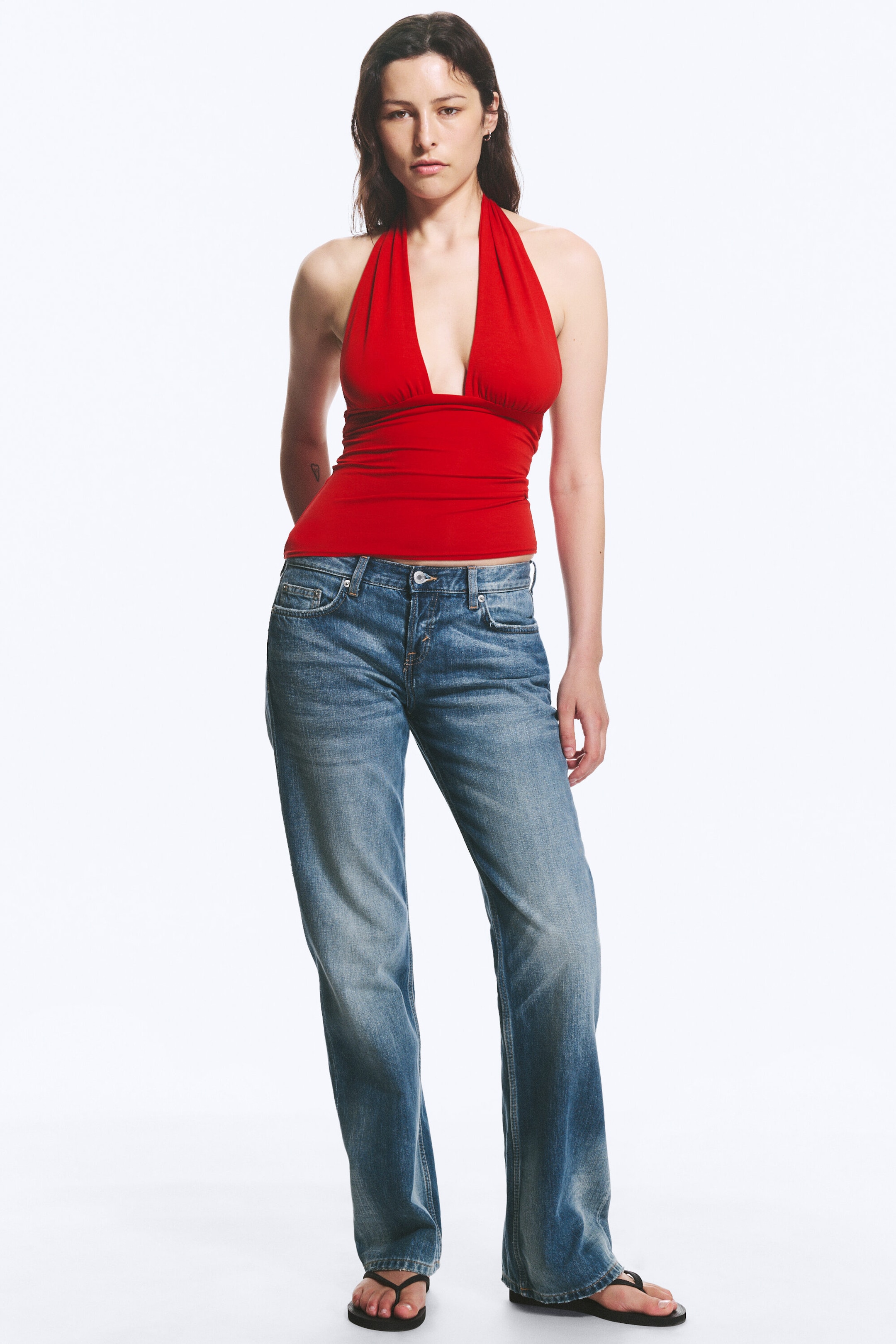 Rood - Top met lage halterhals - 2