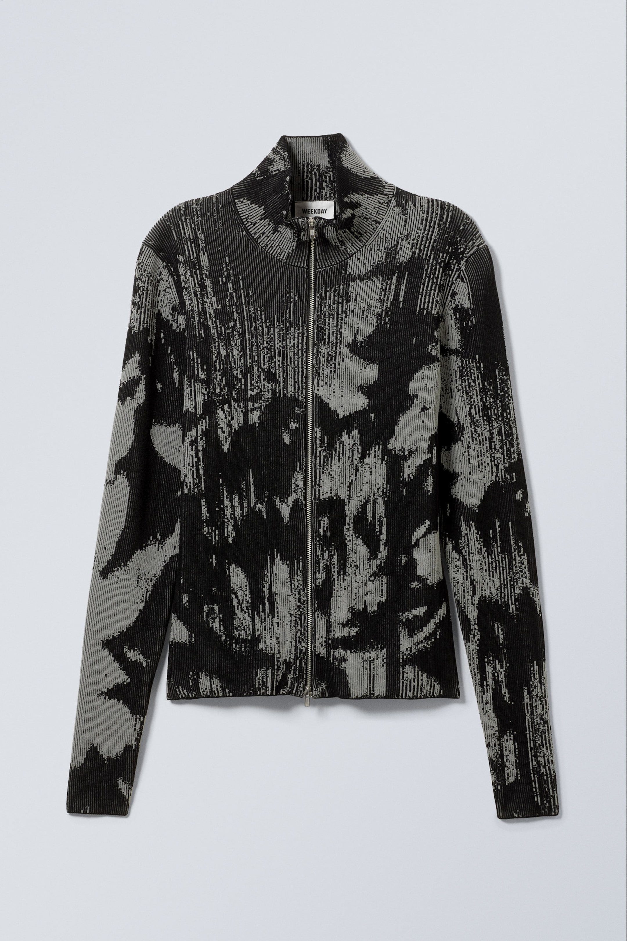 Staubgrau/Schwarzer Jacquard - Jacquard-Strickjacke mit Reißverschluss - 0