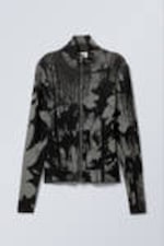 Staubgrau/Schwarzer Jacquard - Jacquard-Strickjacke mit Reißverschluss - 0