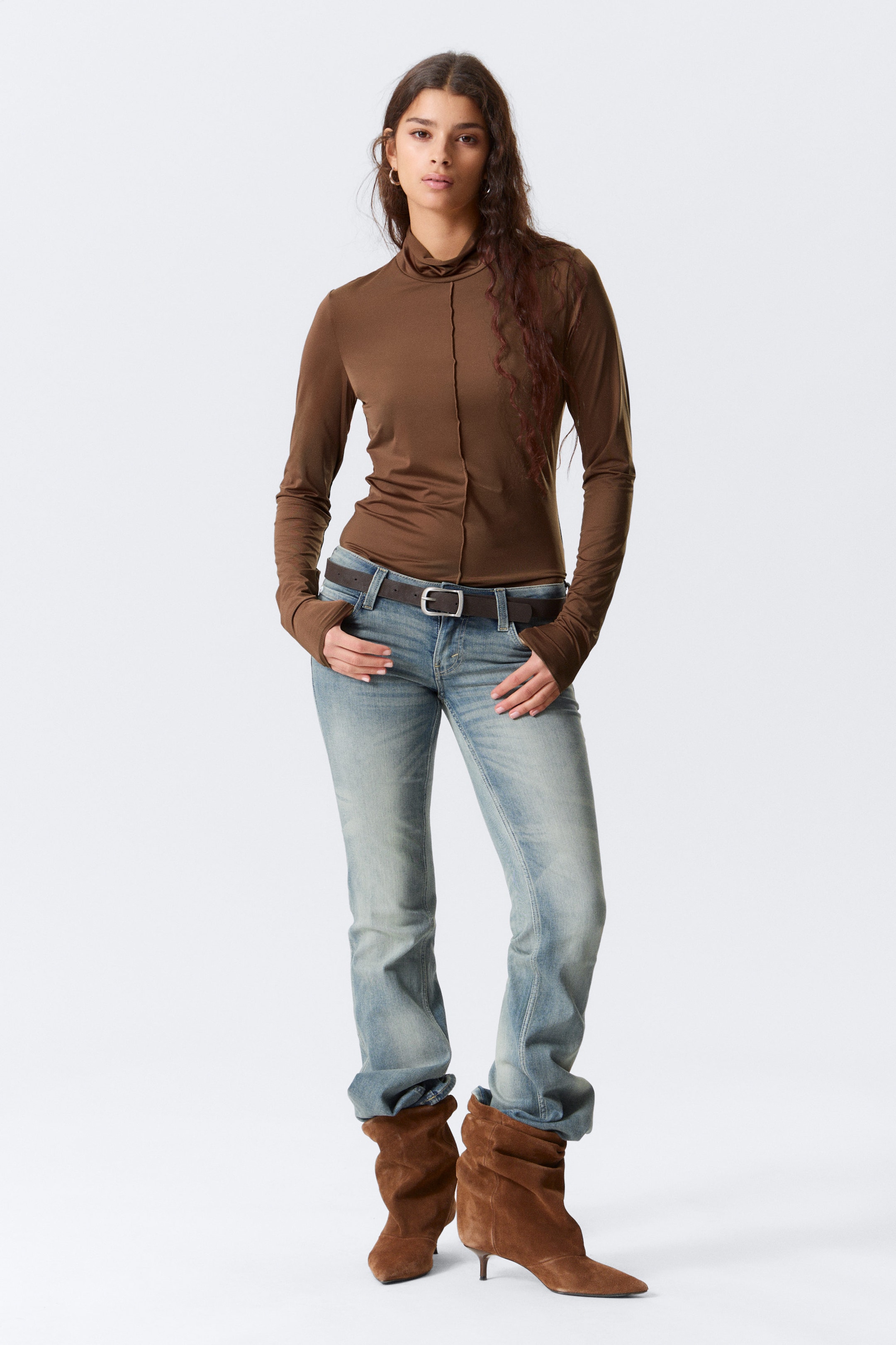 Brown - Fitted Turtleneck Top - 2