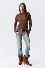 Brown - Fitted Turtleneck Top - 1