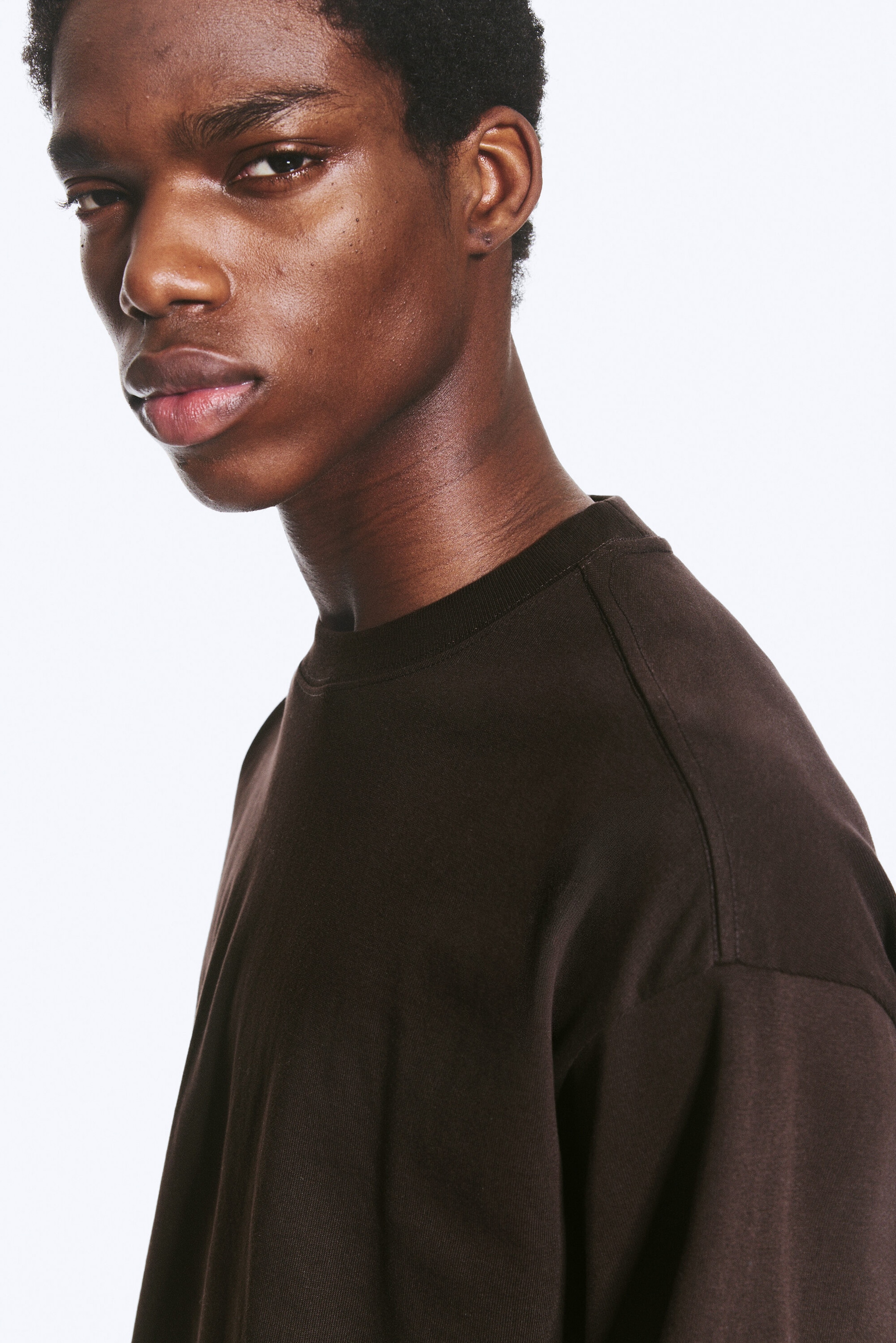 Dark Brown - Loose Boxy Long-Sleeved T-shirt - 2