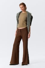 Brown - Mid Rise Flared Zip-Up Trousers - 0