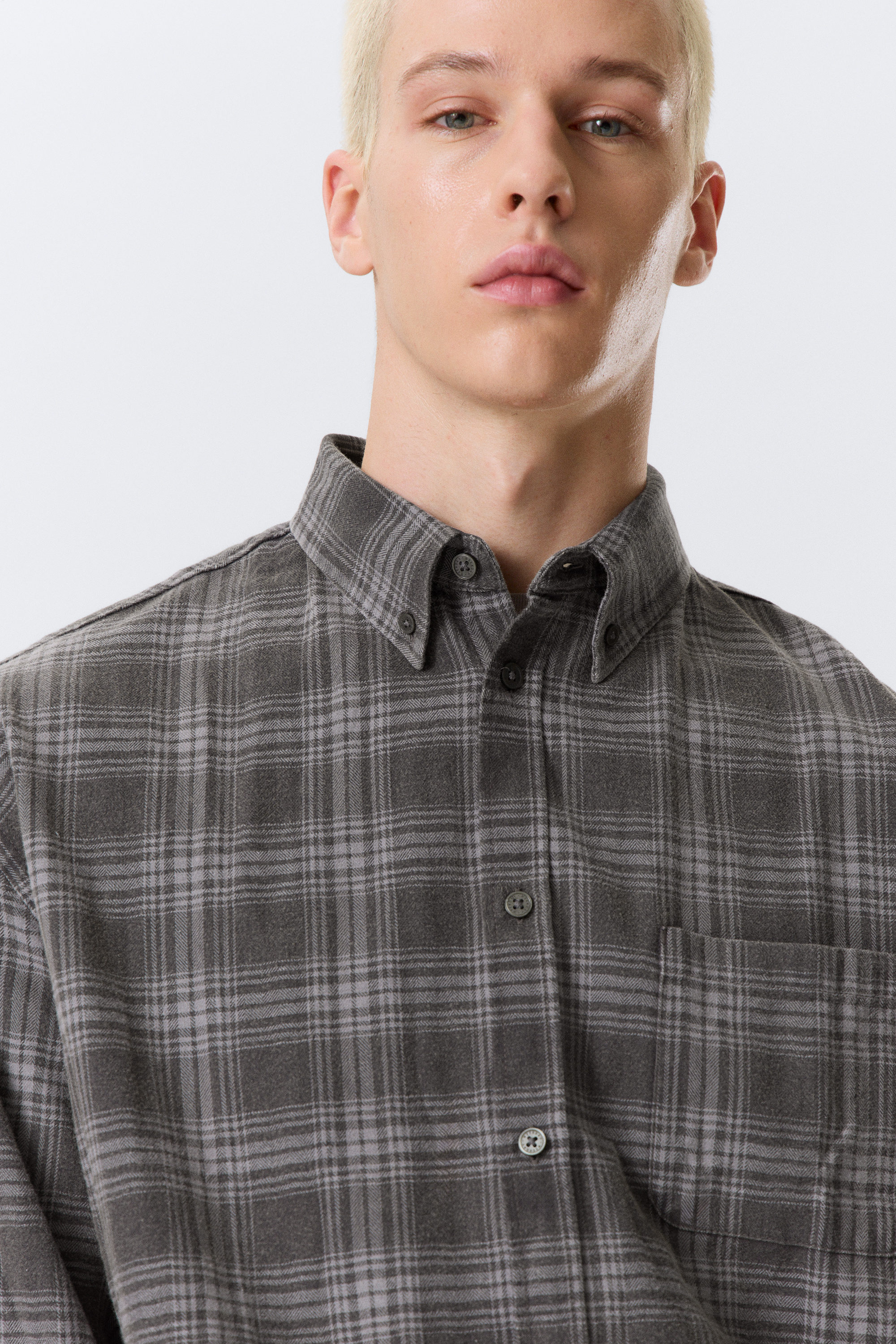 Checked Washed Grey - Washed Checked Button-Down Flannel Shirt - 4