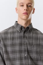 Checked Washed Grey - Washed Checked Button-Down Flannel Shirt - 2
