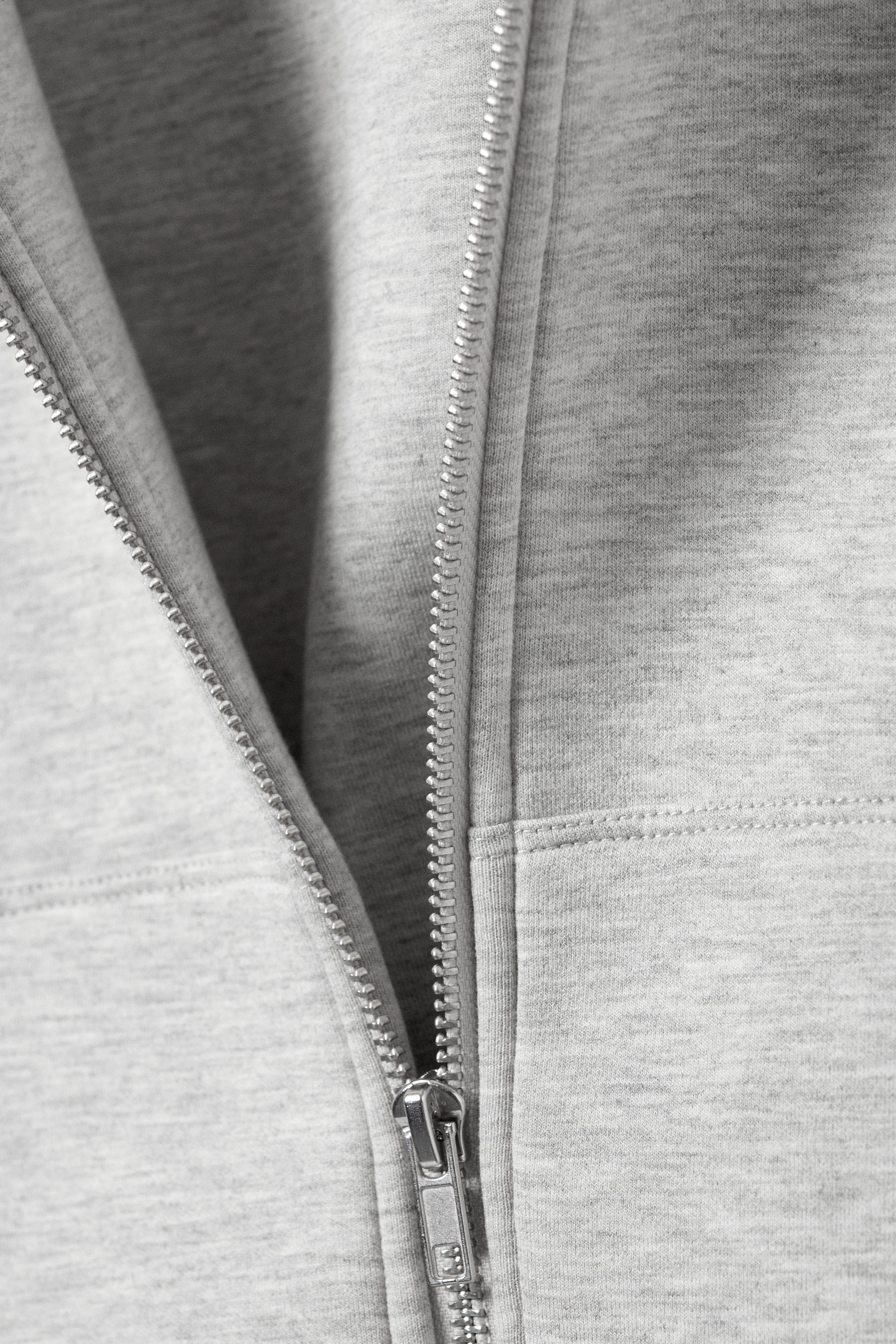 Grey Melange - Loose Fit Scuba Zip Hoodie - 5