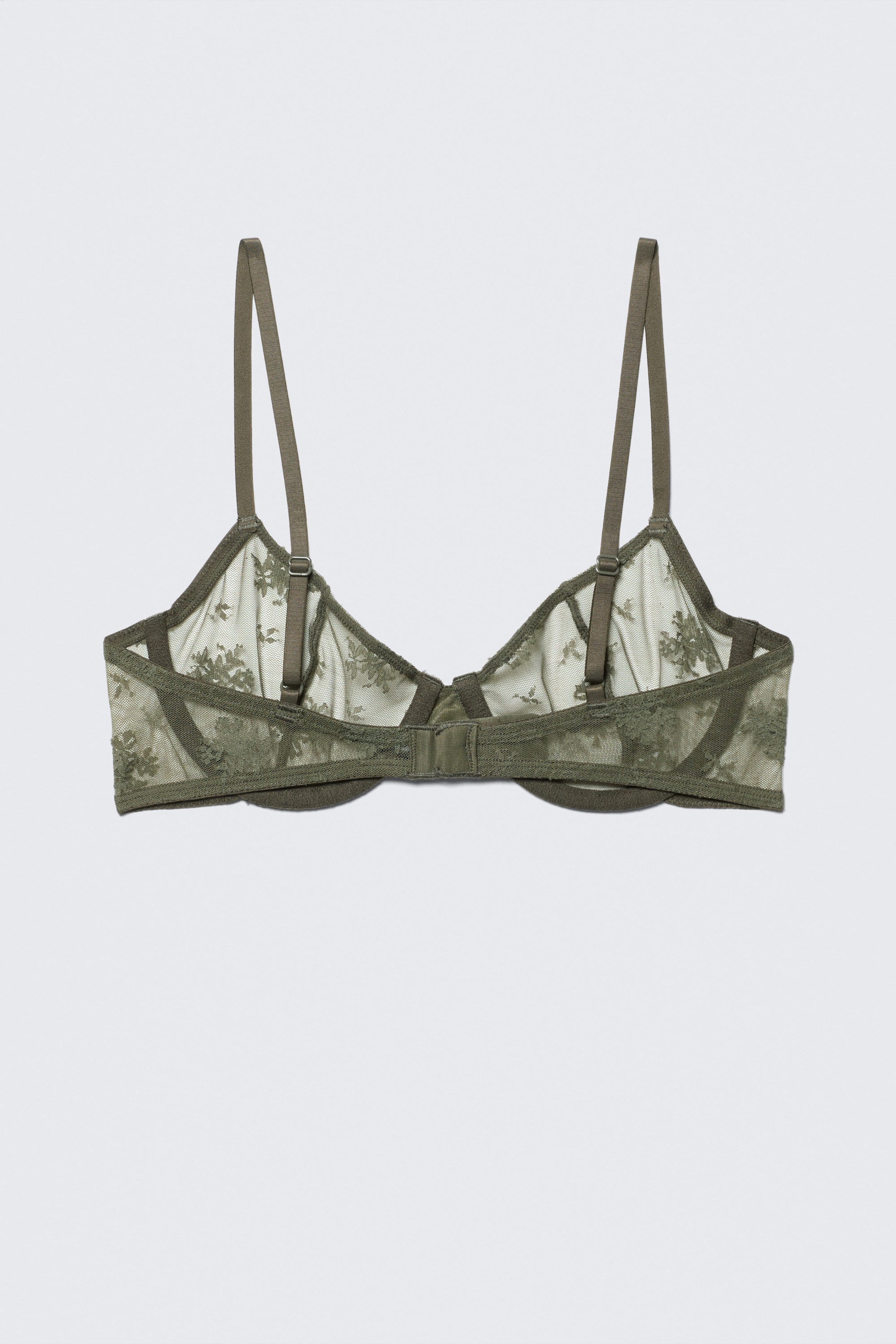 Dark Khaki Green - Sheer Lace Underwire Bra - 1