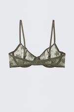 Dark Khaki Green - Sheer Lace Underwire Bra - 1