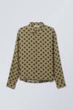 Dusty Khaki Dots - Oversized Boxy Long Sleeve Shirt - 0
