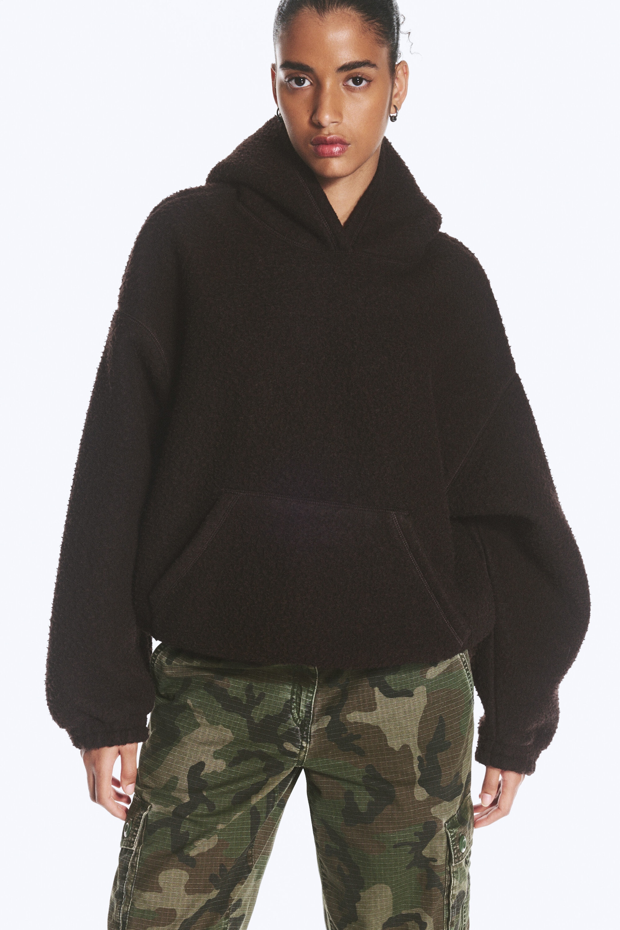 Dark Brown - Wool-blend hoodie - 1