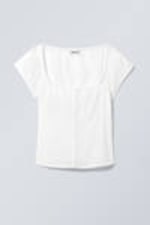 White - Short Sleeve Square Neck Blouse - 0