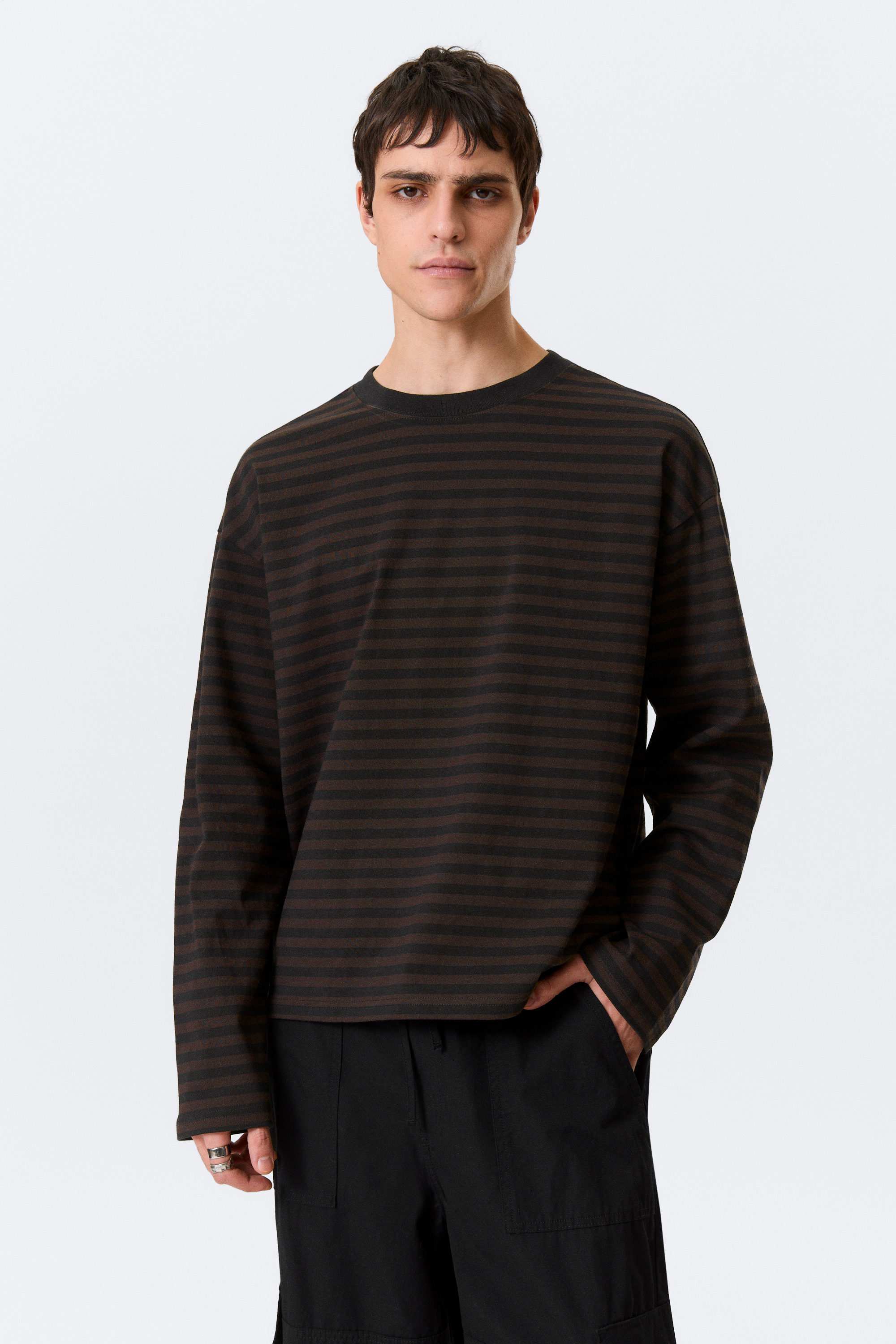 Striped Dark Brown - Great Boxy Long Sleeve T-shirt - 1