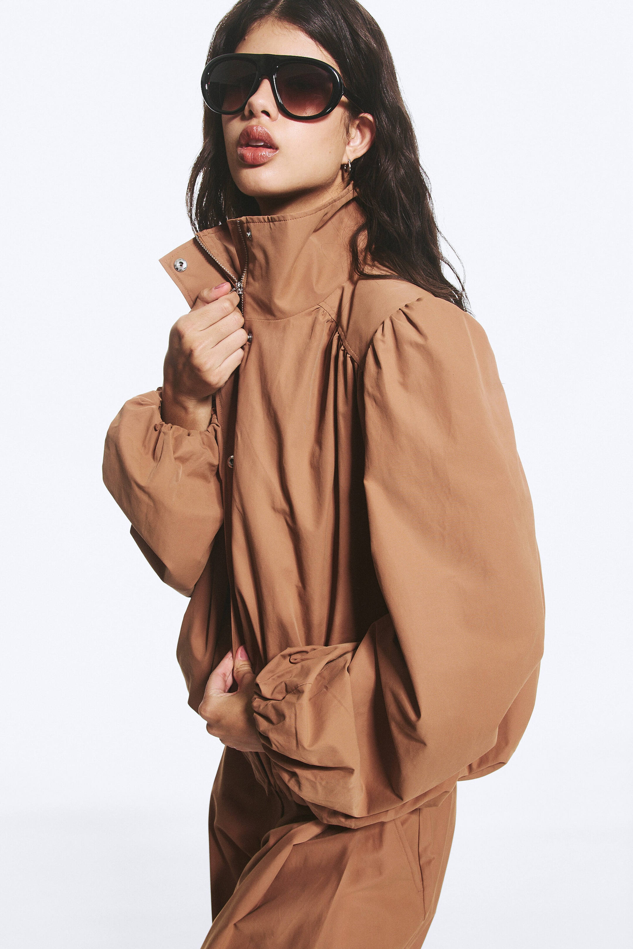 Marron moyen - Veste de survêtement oversize à col cheminée - 3