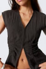 Dark Brown - Sleeveless Crinkle Top - 1