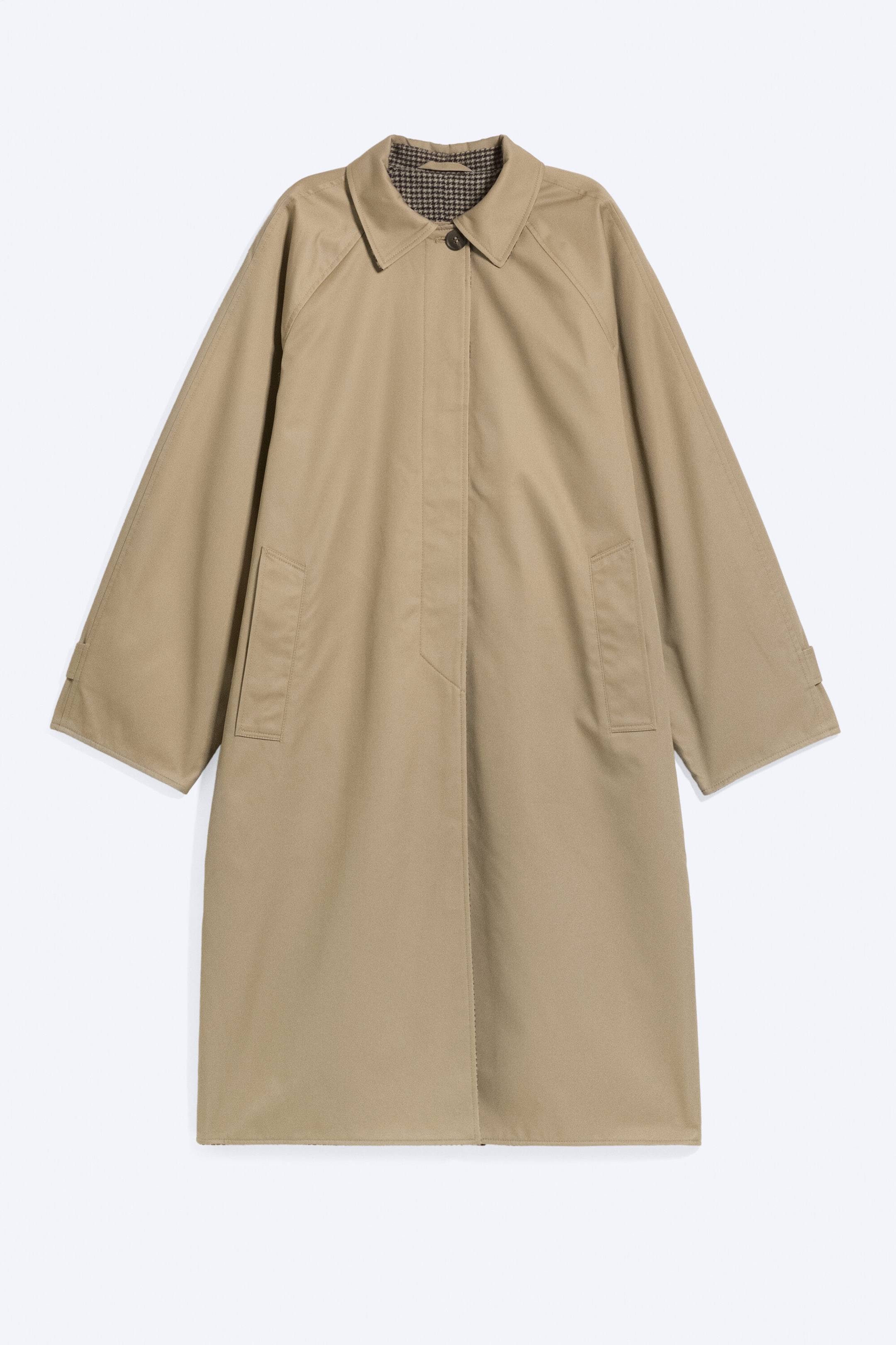 Dusty Beige + Dogtooth - Oversized Reversible Car Coat - 0