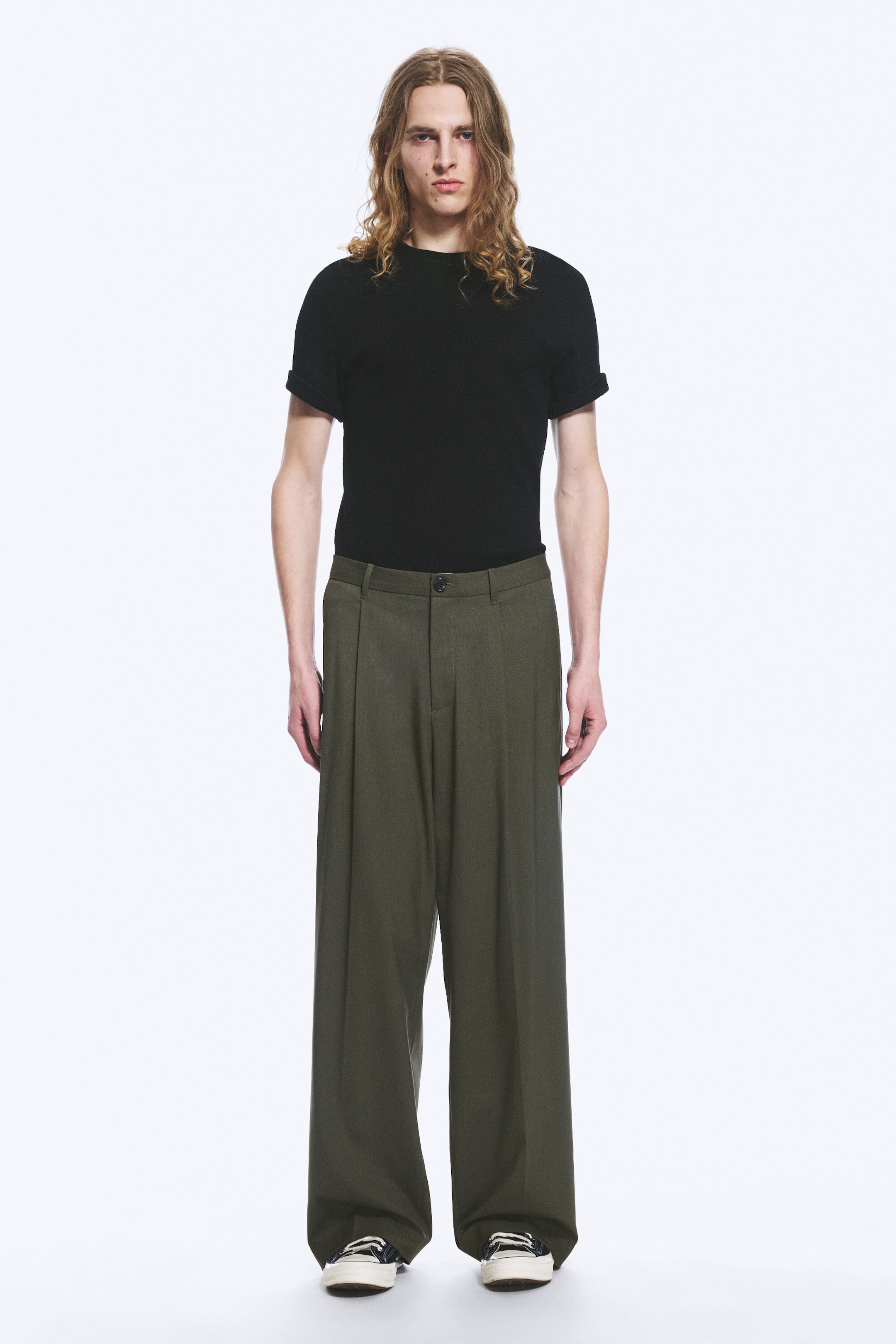 Dark Green Melange - Uno Loose Suit Trousers - 1