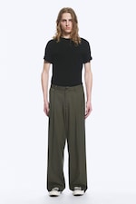 Khaki Green Melange - Uno Loose Suit Trousers - 0