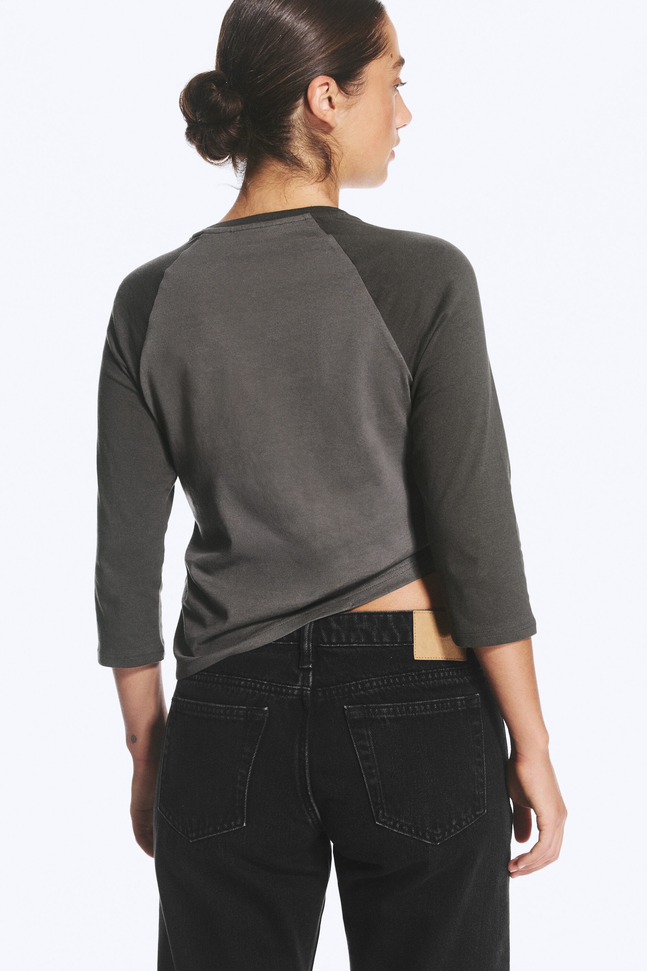 Dunkles Taupe - Raglan-Top mit 3/4-Ärmeln - 3