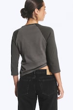 Dunkles Taupe - Raglan-Top mit 3/4-Ärmeln - 3