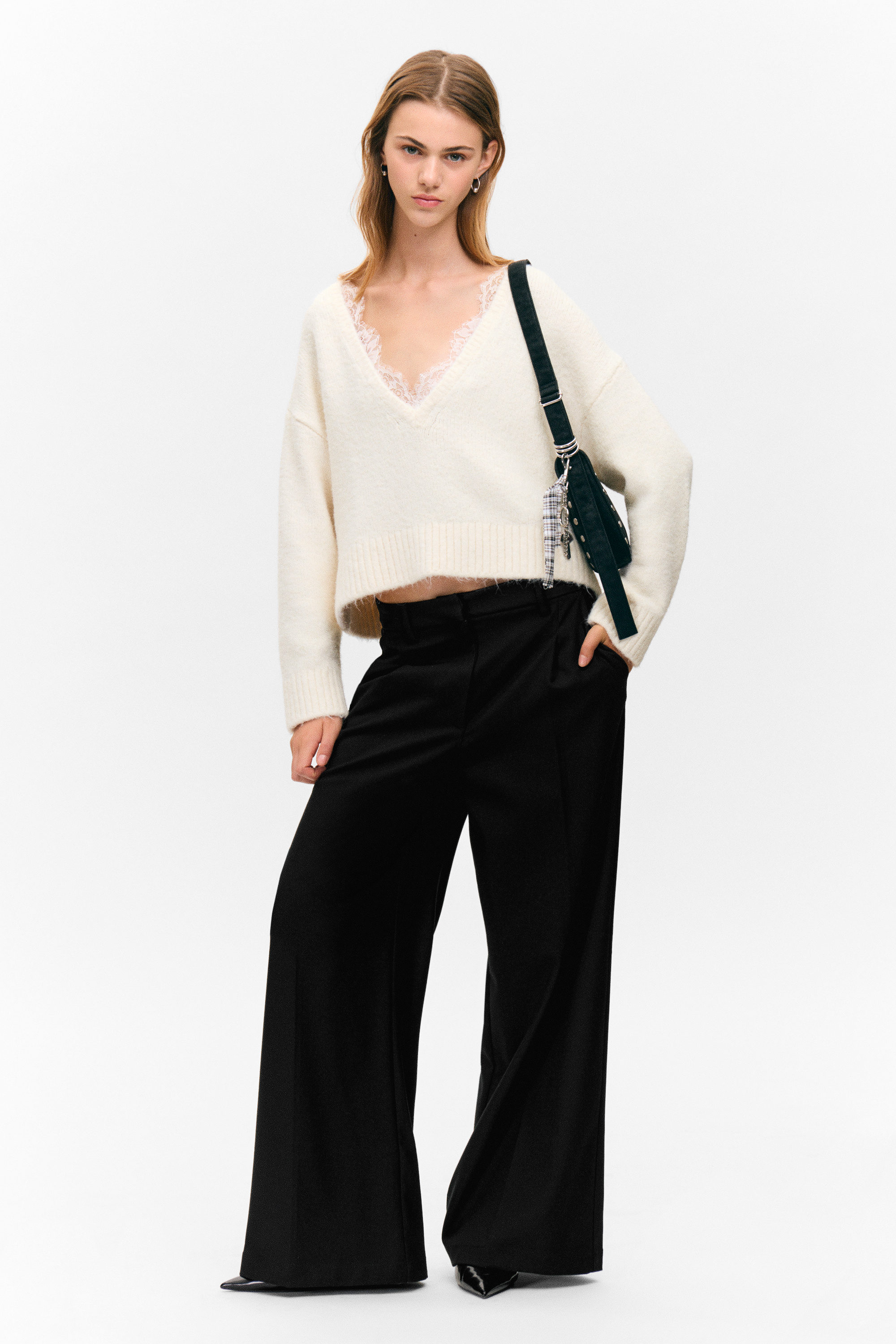Black - Pleated High Waist Wide Leg Suiting Trousers - 2