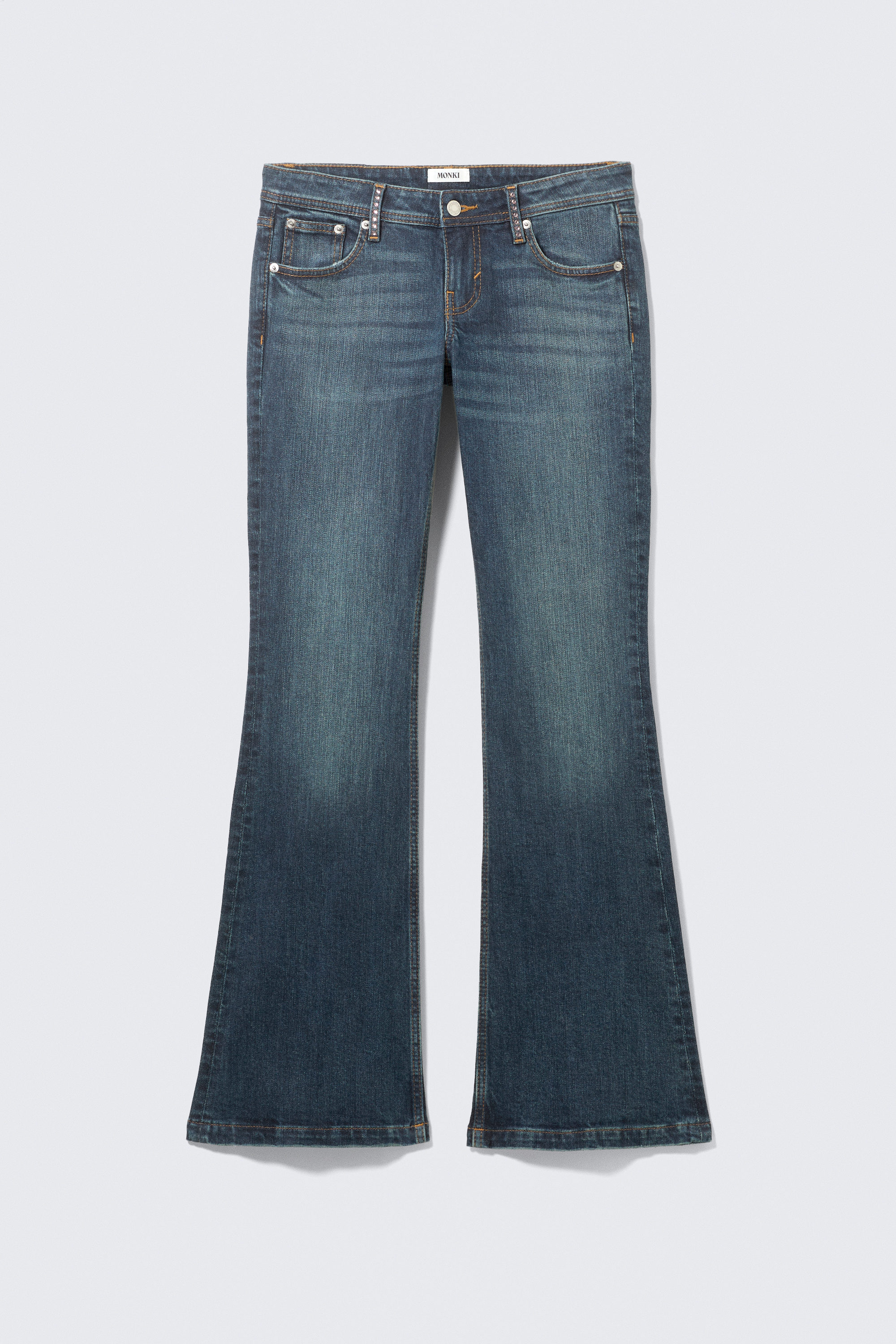 Embellished Blue - Dark Blue - Low Rise Embellished Flared Jeans - 1