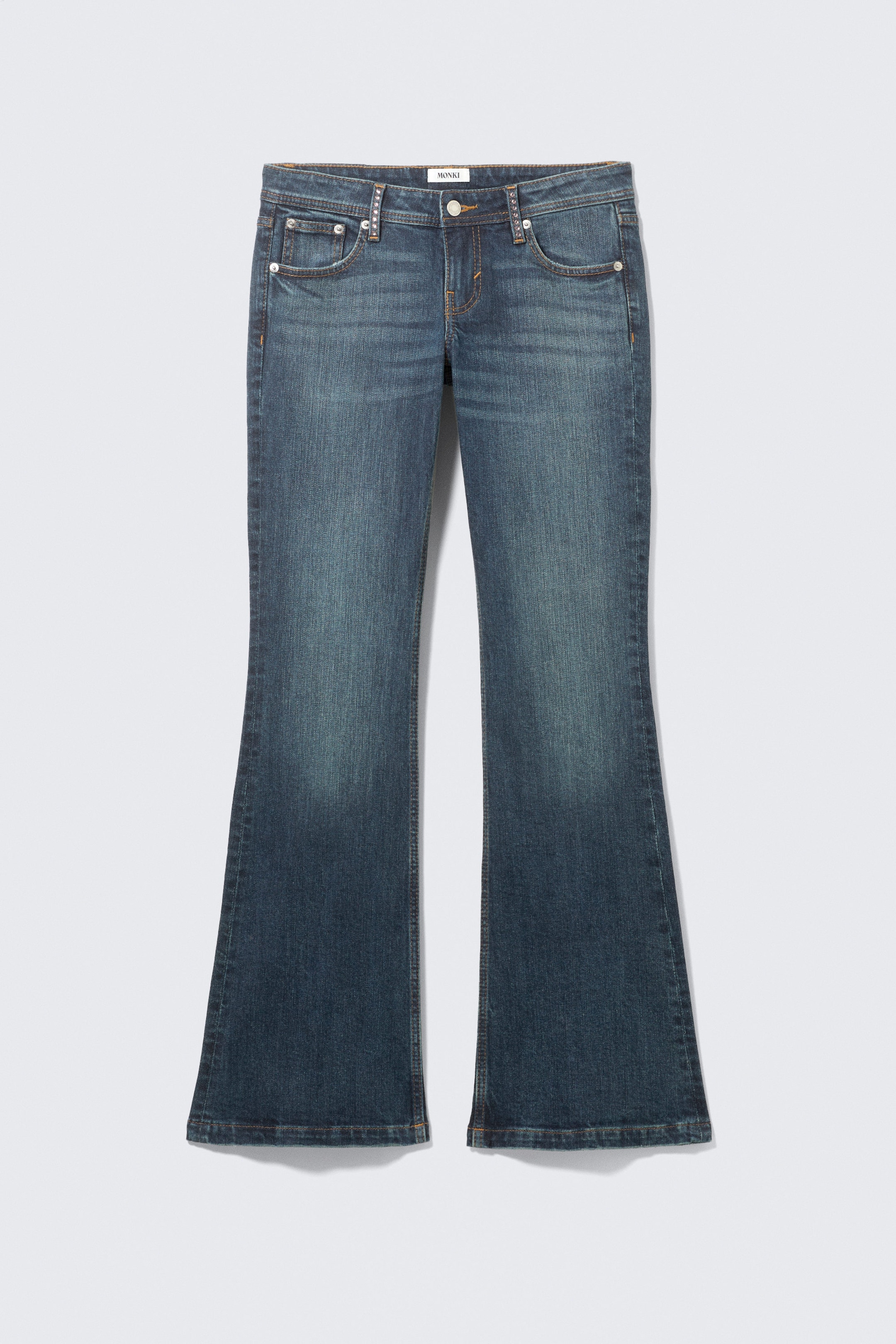 Embellished Blue - Dark Blue - Low Rise Embellished Flared Jeans - 5