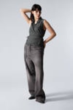 Checked Black - Sleeveless Cotton Wrap Top - 1